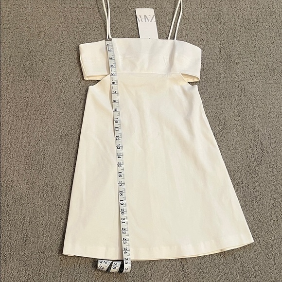 🩷 Zara NWT XS Cream Strappy Mini Dress Cutout Cotton/Polyester/Elastane blend - Picture 4 of 9